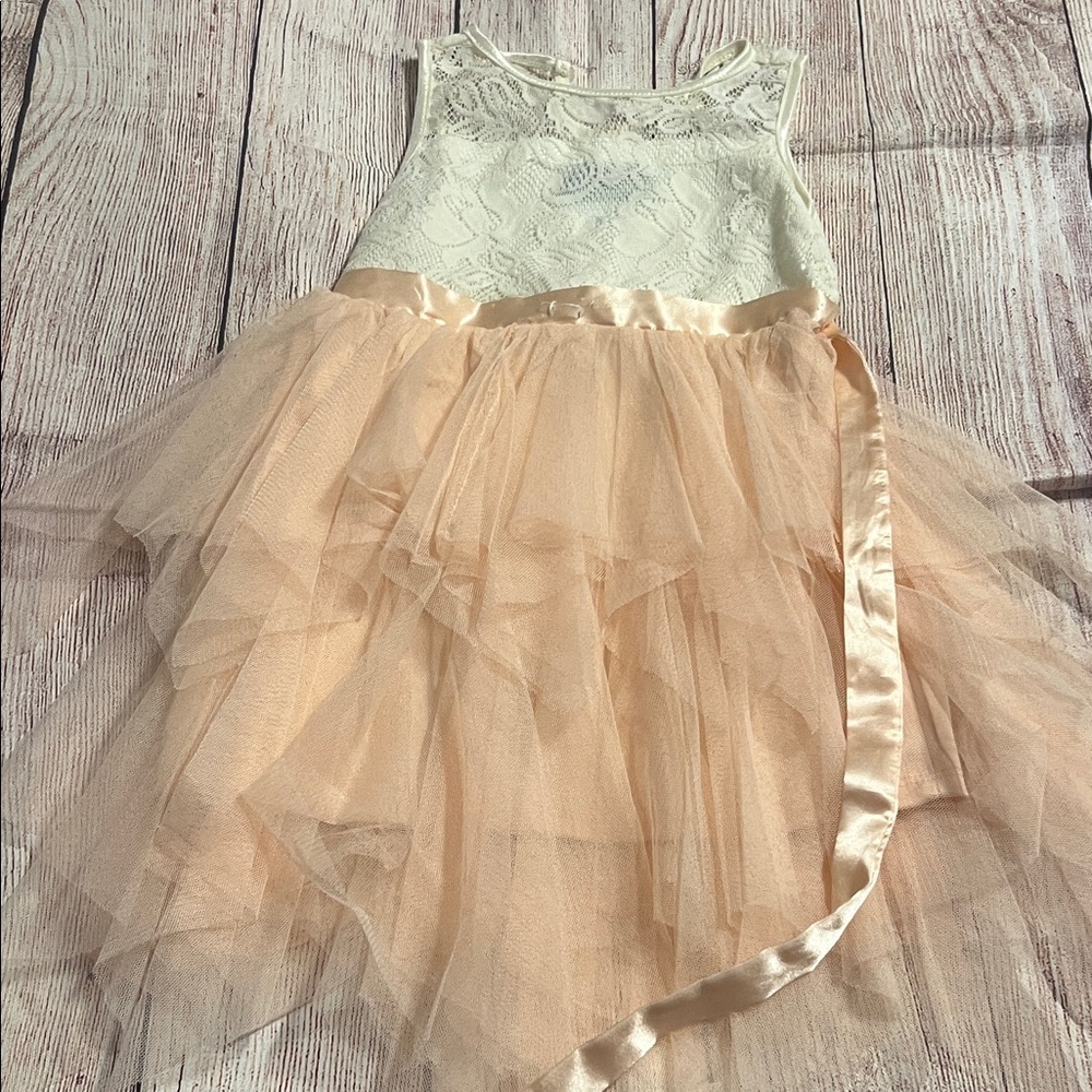 Elegant Cream and Peach Kids Formal Dress